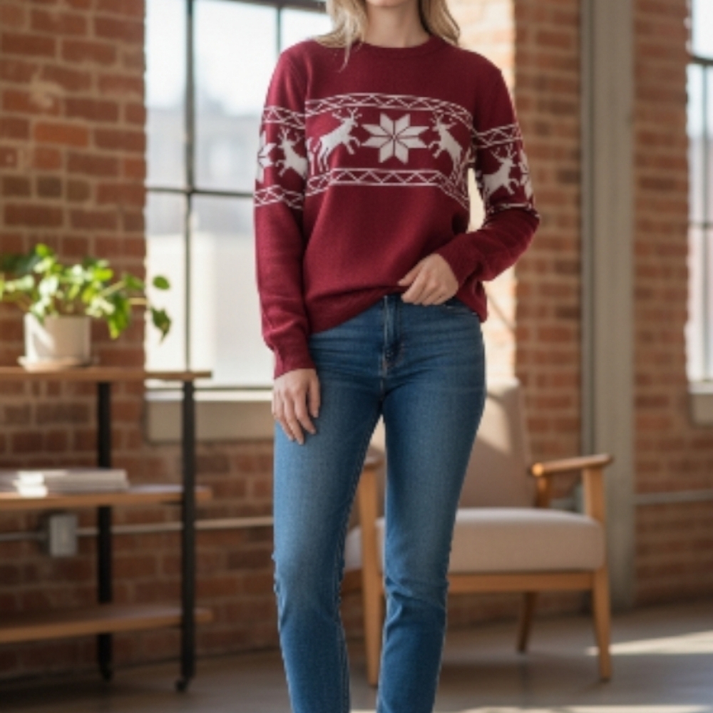 BULA Unisex Wool Blend Knitted Sweater Deer & Snowflake Shirt
